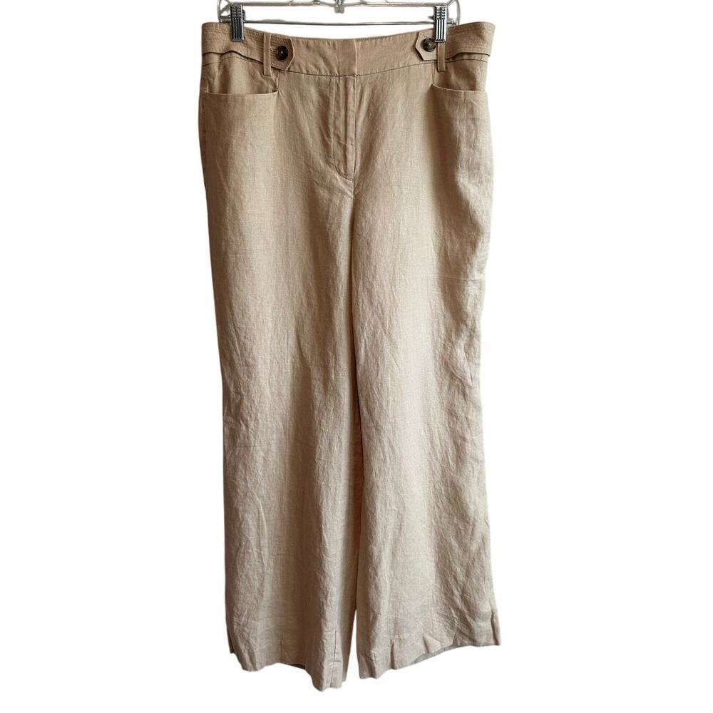Talbots Linen Wide Leg High Rise Khaki Tan Pant 12P